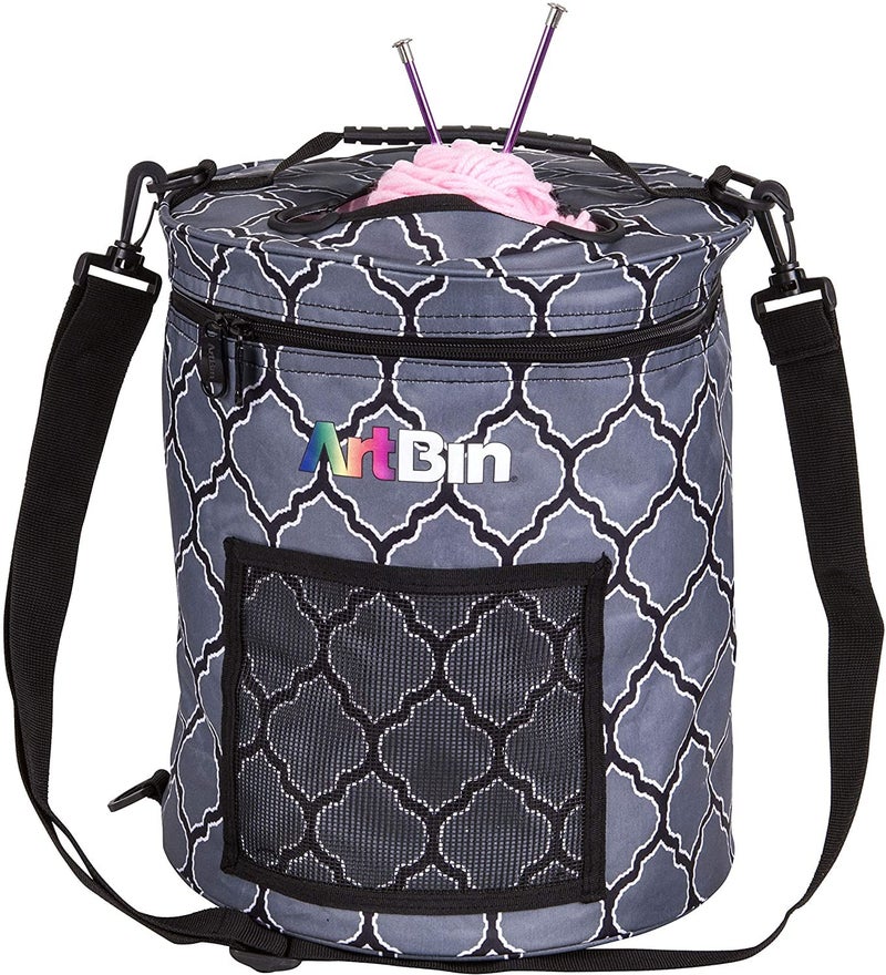 ArtBin 6804SA Yarn Drum, Portable Knitting & Crochet Storage, [1] Poly Canvas Tote Bag, Gray Print - Image 1